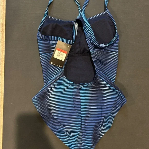 NWT Nike Blue Striped Women's One-Piece Swimsuit - Picture 2 of 4